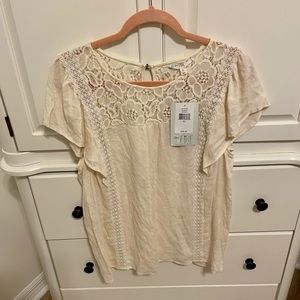 Cream flowy floral lace peasant blouse—Love, Fire